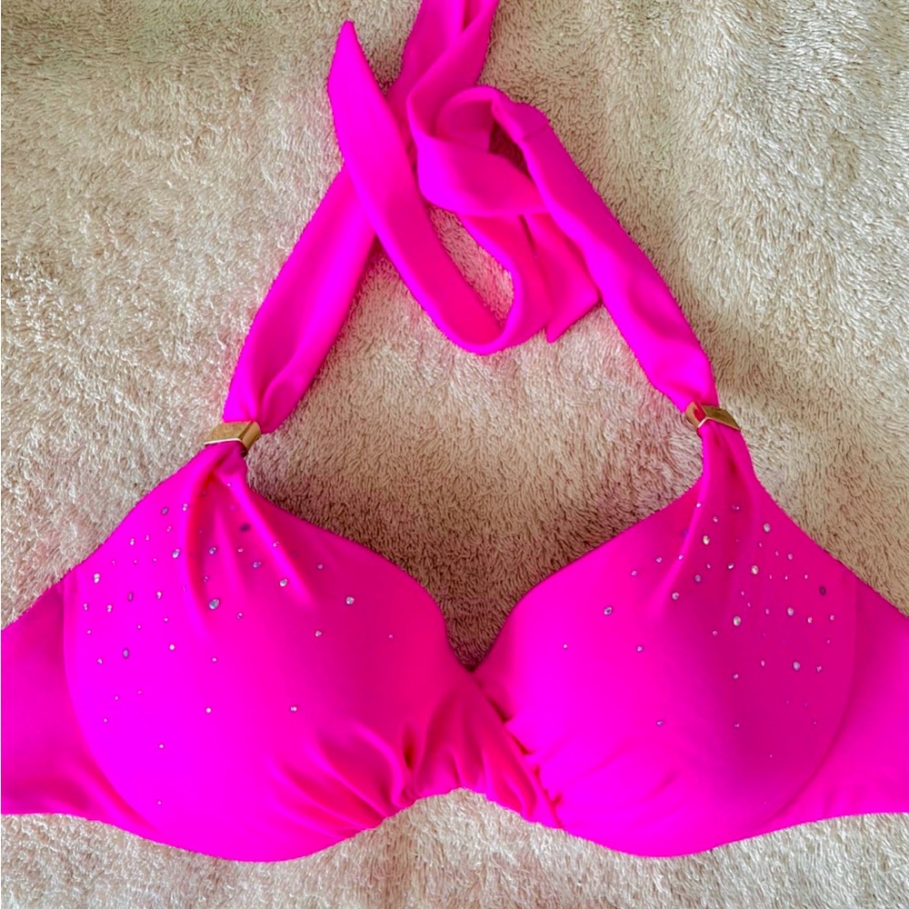 Victoria secret padded embellished hot pink bikini top 34C